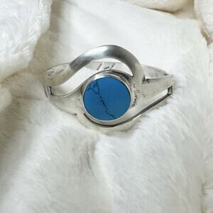 Taxco Mexico 925 Turquoise Sterling Silver Cuff Bracelet Modernist 58g TN-32